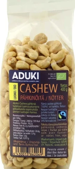 Aduki Luomu ja Reilun kaupan cashewpähkinät 400g