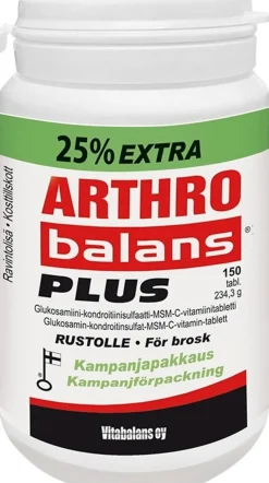 Arthrobalans® Plus 150 tabl., glukosamiini-kondroitiinisulfaatti-MSM-C-vitamiinitabletti, Vitabalans