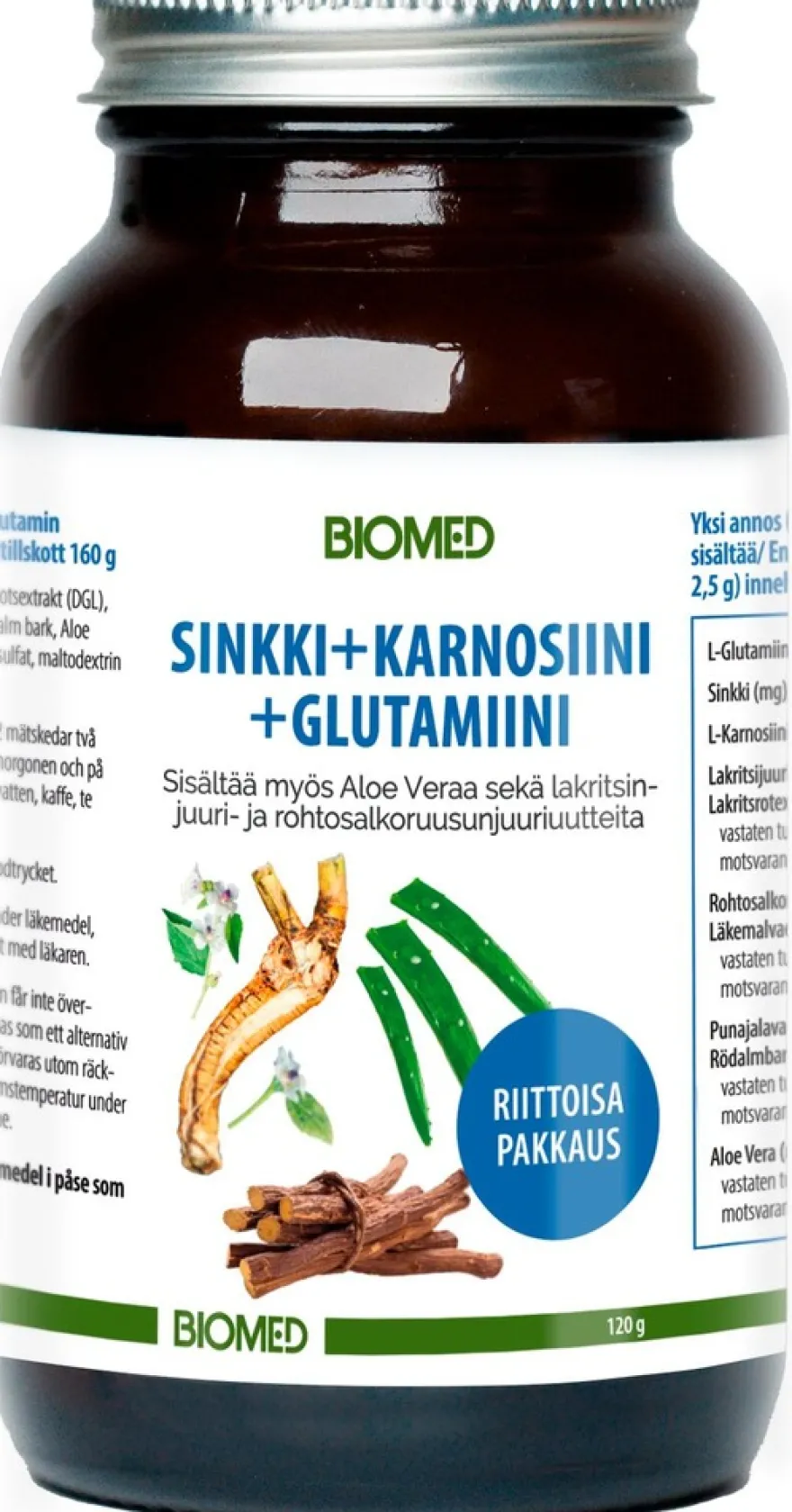 Biomed Sinkki + Karnosiini + Glutamiini -juomajauhe 120g