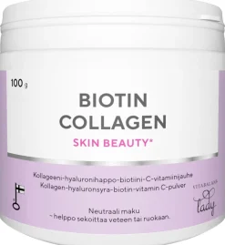 Biotin Collagen 100 g., kotimainen kollageeni-hyaluronihappo-biotiini-C-vitamiini jauhe, Vitabalans