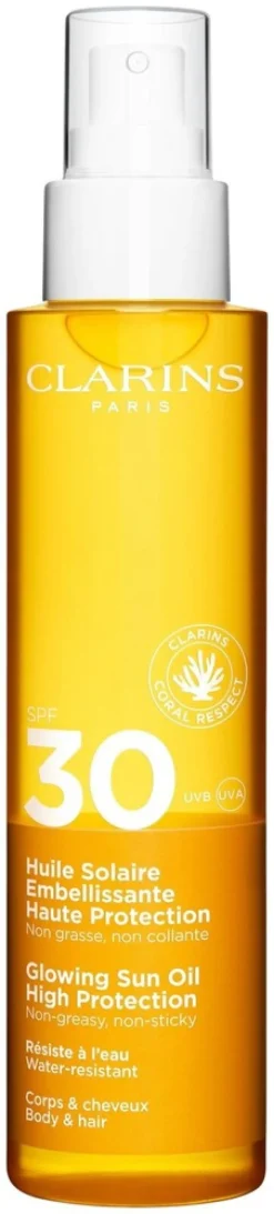 Clarins Glowing Sun Oil SPF 30 for body & hair aurinkosuojaöljy 150 ml