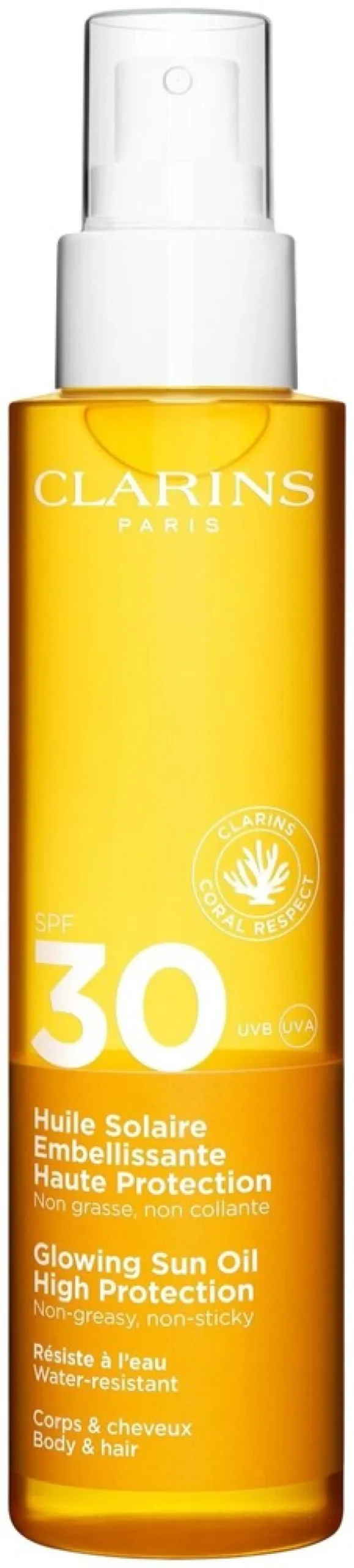 Clarins Glowing Sun Oil SPF 30 for body & hair aurinkosuojaöljy 150 ml