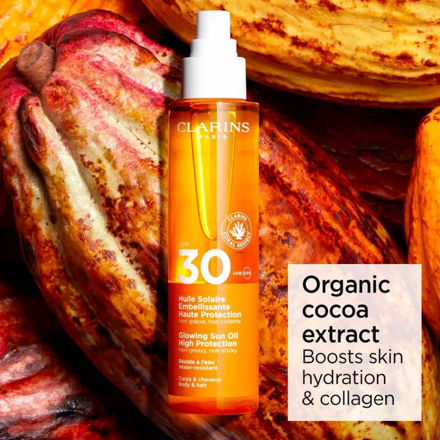 Clarins Glowing Sun Oil SPF 30 for body & hair aurinkosuojaöljy 150 ml