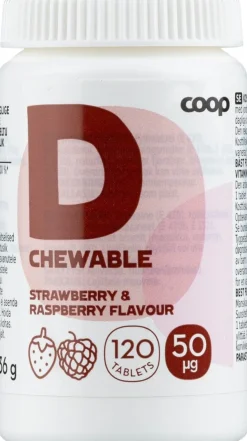 Coop D-vitamiini 50μg Mansikka-Vadelma 120 purutablettia
