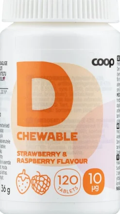 Coop D-vitamiini 10μg Mansikka-Vadelma 120 purutablettia
