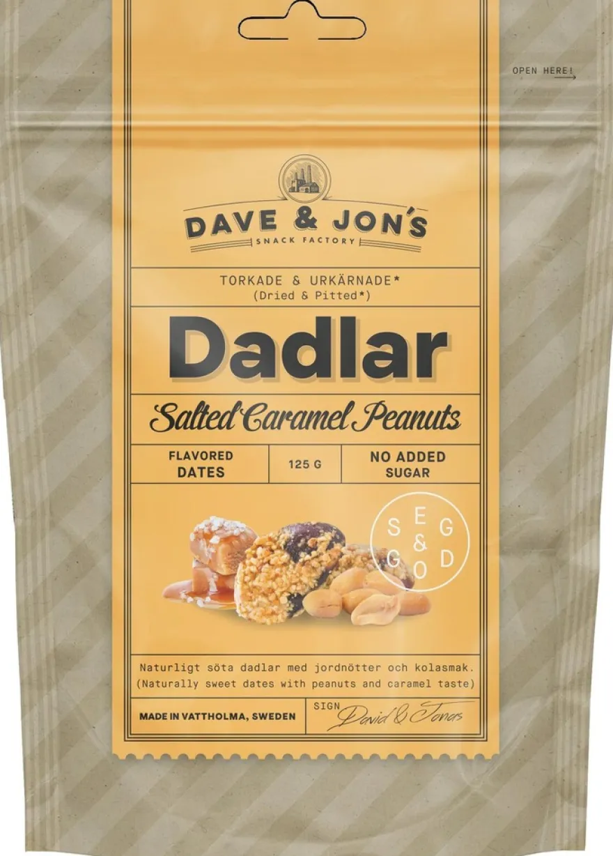 Dave&Jons Kivettömiä, Karamellin ja Maapähkinän makuisia Taateleita 125 g