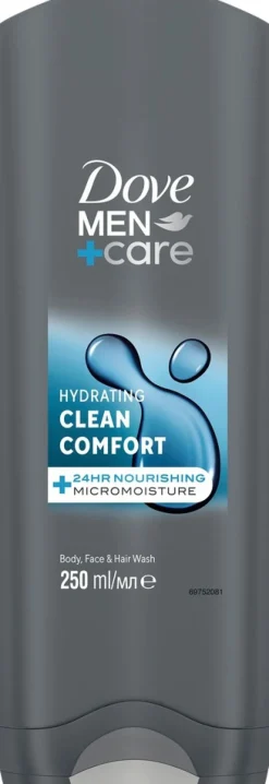 Dove Men+Care Clean Comfort Suihkusaippua Pesee tehokkaasti pois bakteerit ja hoitaa ihoasi 250 ML