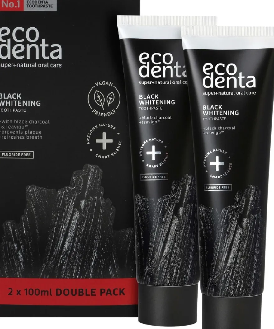 Ecodenta Black Whitening valkaiseva hiilihammastahna, 100ml tuplapakkaus