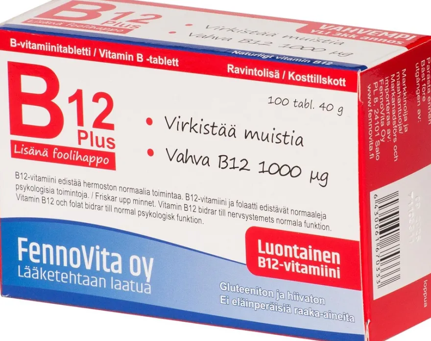 Fennovita 40g B12 1000 µg Plus lisänä B6 ja foolihappo
