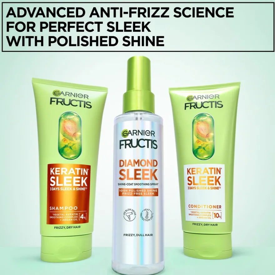 Garnier Fructis Keratin Sleek Diamond Sleek hiuksiin jätettävä hoitosuihke 150 ml