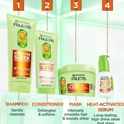 Garnier Fructis Keratin Sleek Hoitoaine pörröisille hiuksille 200 ml