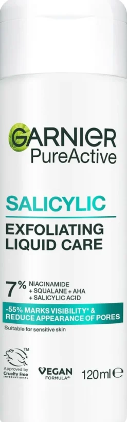 Garnier PureActive Salicylic Exfoliating Liquid Care Kasvovesi epäpuhtaalle iholle 120 ml