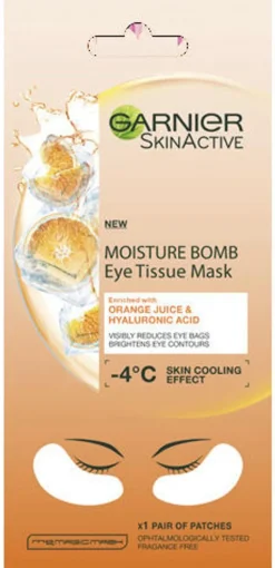 Garnier Skin Active Moisture Bomb Eye Tissue Mask Orange Juice silmänalusnaamio, silmäpusseista vähemmän näkyvät 6g