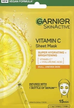 Garnier SkinActive Vitamin C Sheet Mask Super Hydrating + Brightening kosteuttava ja heleyttävä kangasnaamio 28 g