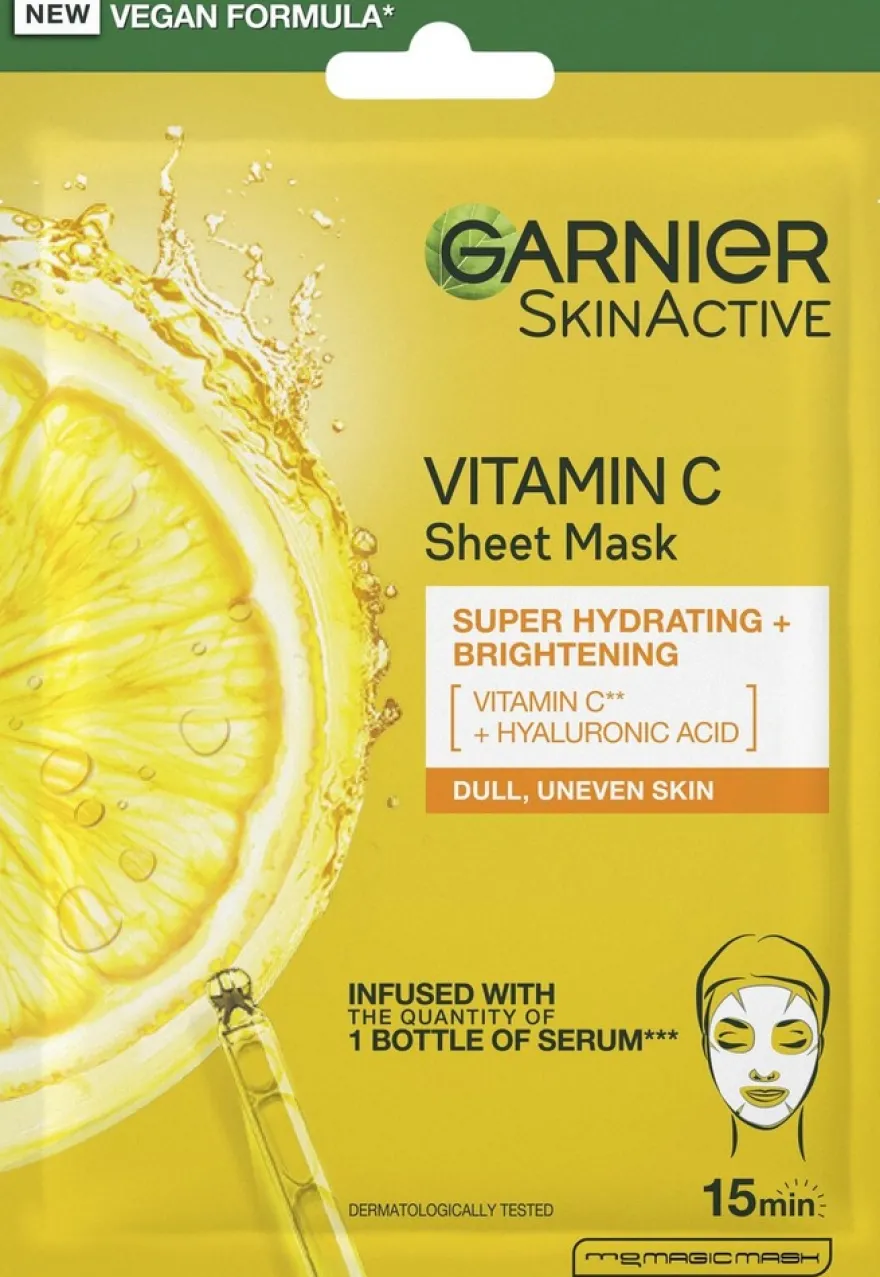 Garnier SkinActive Vitamin C Sheet Mask Super Hydrating + Brightening kosteuttava ja heleyttävä kangasnaamio 28 g