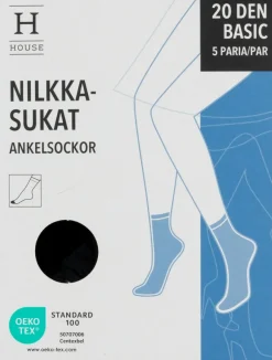 House naisten nilkkasukat 20 den musta, koko 36–42 5-pack