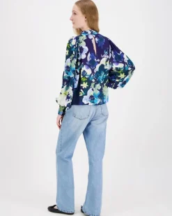 Kaiko Blue Anemone Puff Blouse kuosipusero