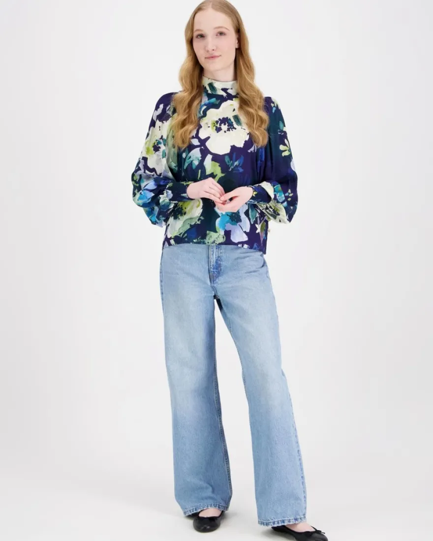 Kaiko Blue Anemone Puff Blouse kuosipusero