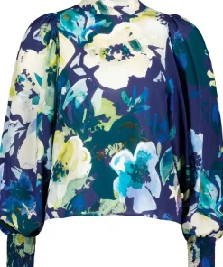 Kaiko Blue Anemone Puff Blouse kuosipusero