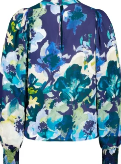 Kaiko Blue Anemone Puff Blouse kuosipusero