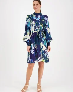 Kaiko Blue Anemone Puff Dress kuosimekko