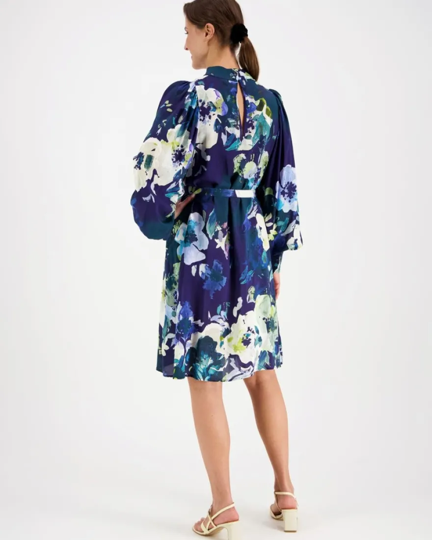 Kaiko Blue Anemone Puff Dress kuosimekko