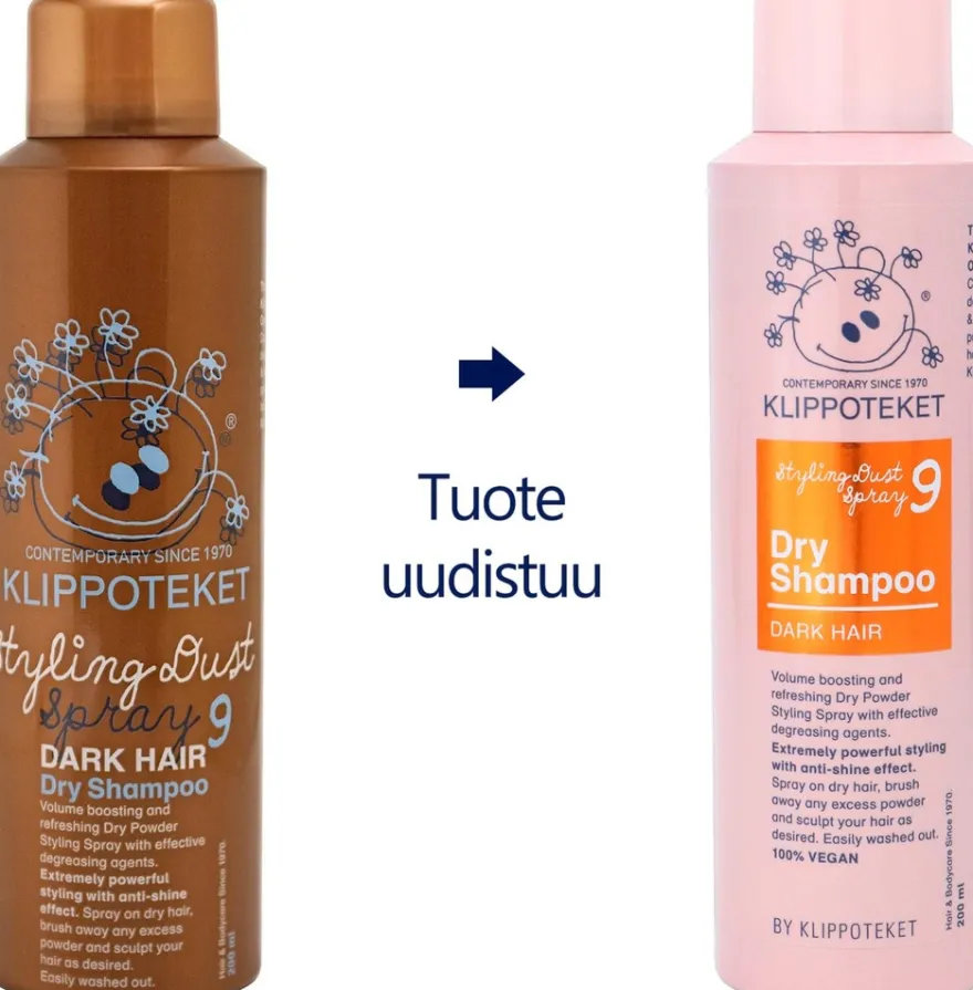 Klippoteket Styling Dust Spray Dry Shampoo kuivashampoo tummille hiuksille 200 ml