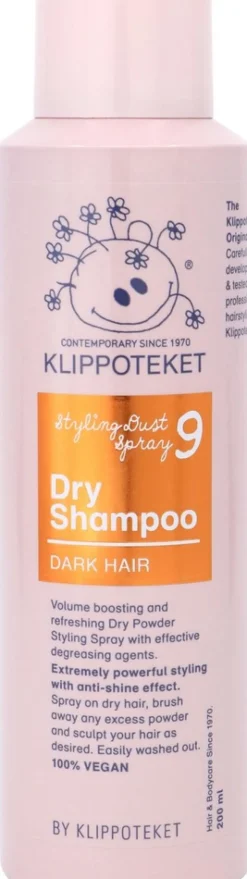 Klippoteket Styling Dust Spray Dry Shampoo kuivashampoo tummille hiuksille 200 ml