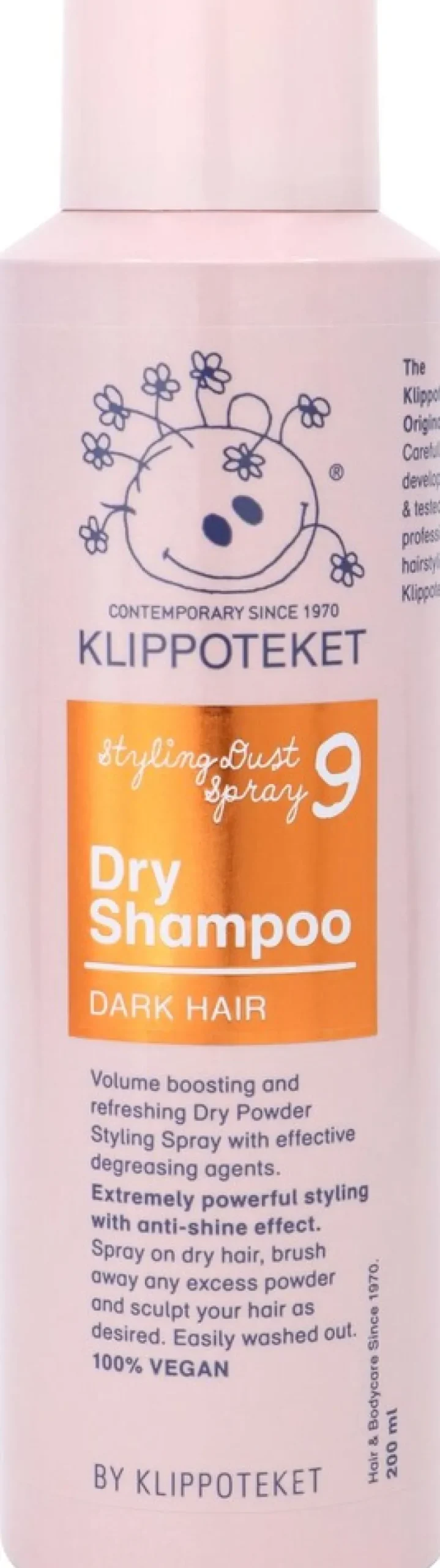 Klippoteket Styling Dust Spray Dry Shampoo kuivashampoo tummille hiuksille 200 ml