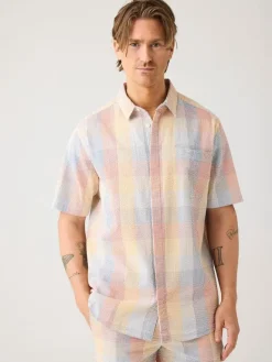 Knowledge cotton apparel Loose fit ss seersucker checkered lyhythihainen kauluspaita