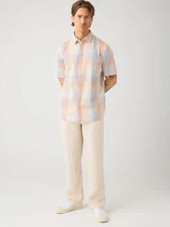 Knowledge cotton apparel Loose fit ss seersucker checkered lyhythihainen kauluspaita