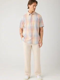 Knowledge cotton apparel Loose fit ss seersucker checkered lyhythihainen kauluspaita