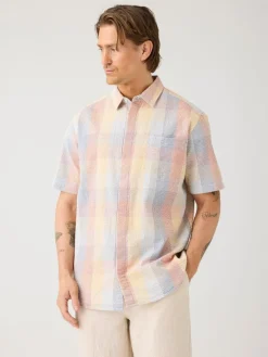 Knowledge cotton apparel Loose fit ss seersucker checkered lyhythihainen kauluspaita