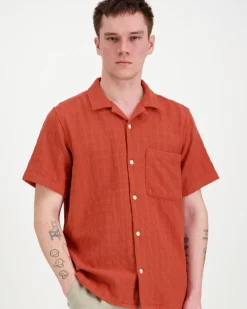 Knowledge cotton apparel Organic Cotton Structure Shirt lyhythihainen kauluspaita