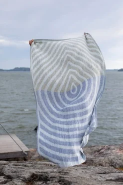 Lapuan Kankurit Metsälampi pyyhe 95x180cm harmaa-mustikka-oliivi