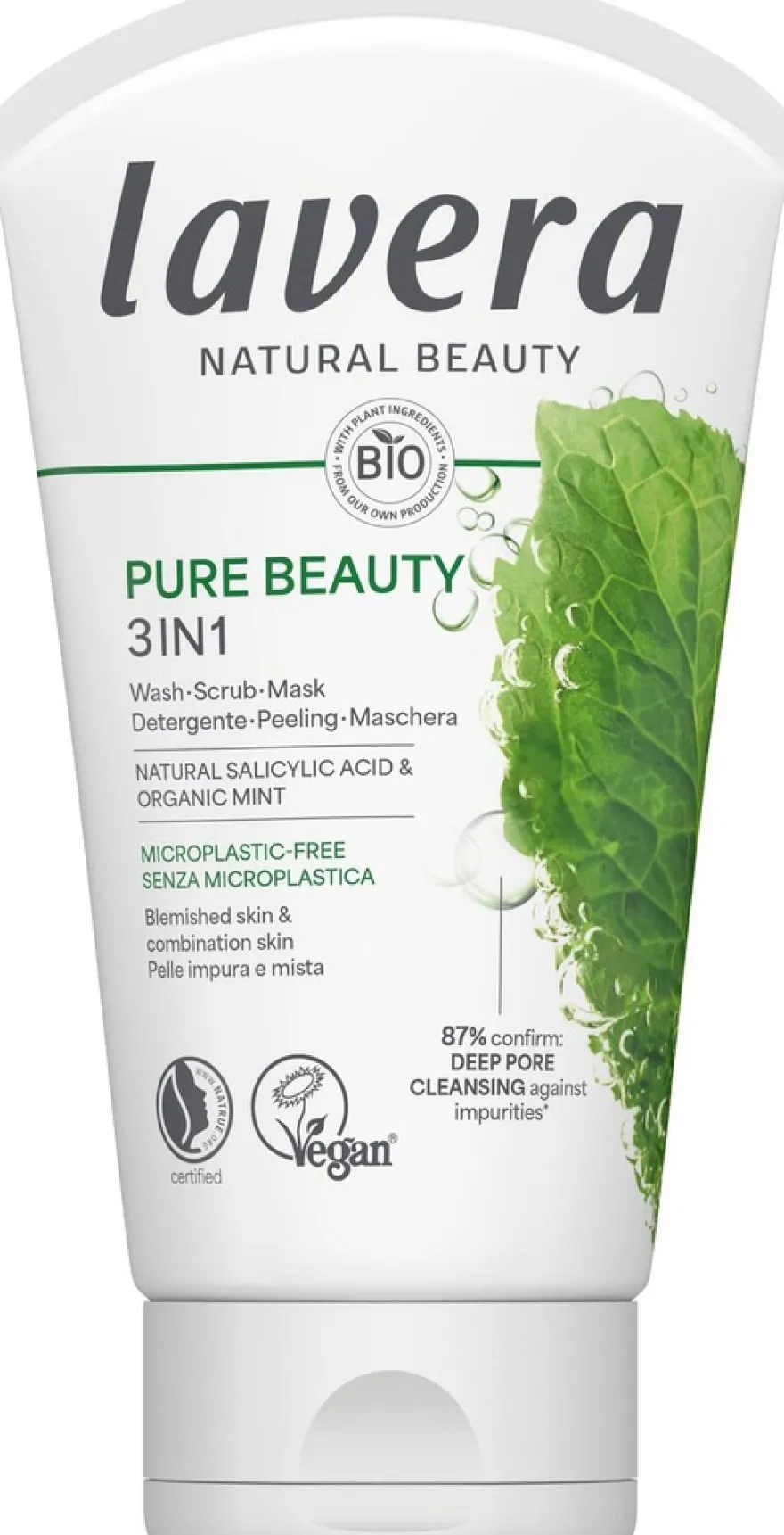 lavera Pure Beauty 3IN1 puhdistus, kuorinta ja naamio 125 ml