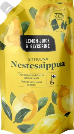 Lemon Juice & Glycerine Nestesaippua sitruuna täyttöpussi 550ml