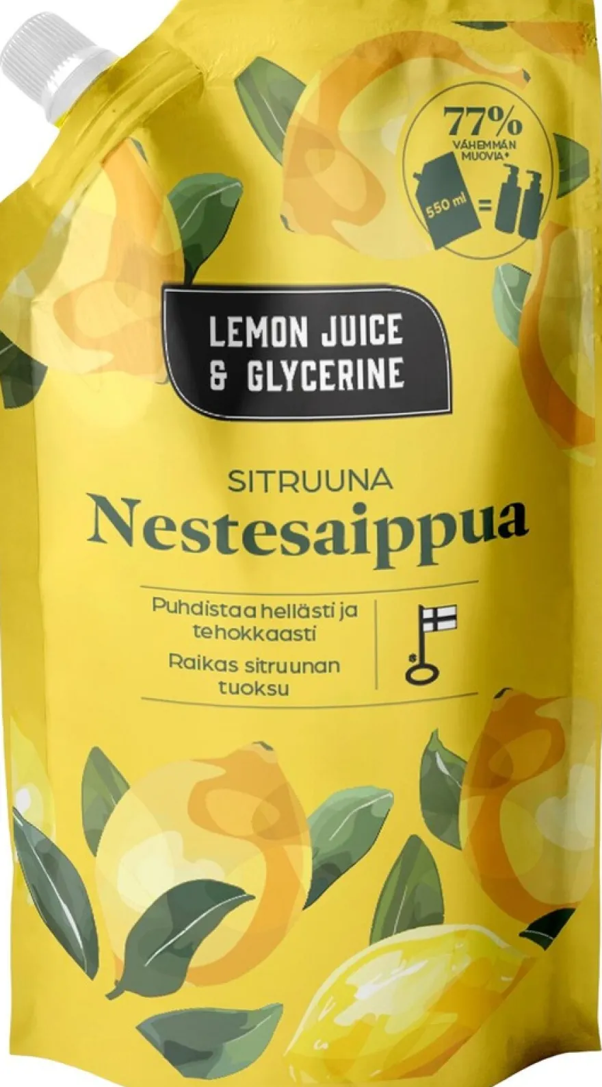Lemon Juice & Glycerine Nestesaippua sitruuna täyttöpussi 550ml