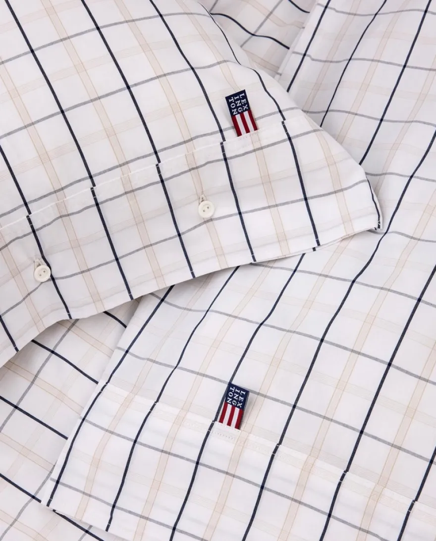 Lexington Poplin pussilakana 150x210cm valkoinen/beige/tummansininen