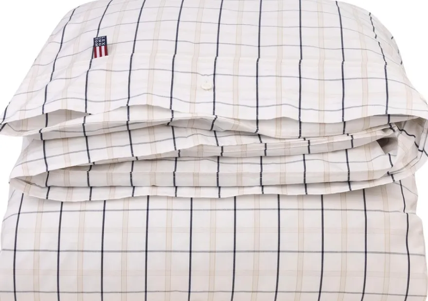 Lexington Poplin pussilakana 150x210cm valkoinen/beige/tummansininen