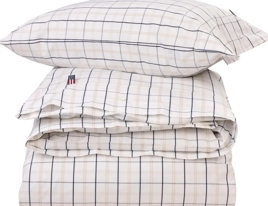 Lexington Poplin pussilakana 150x210cm valkoinen/beige/tummansininen