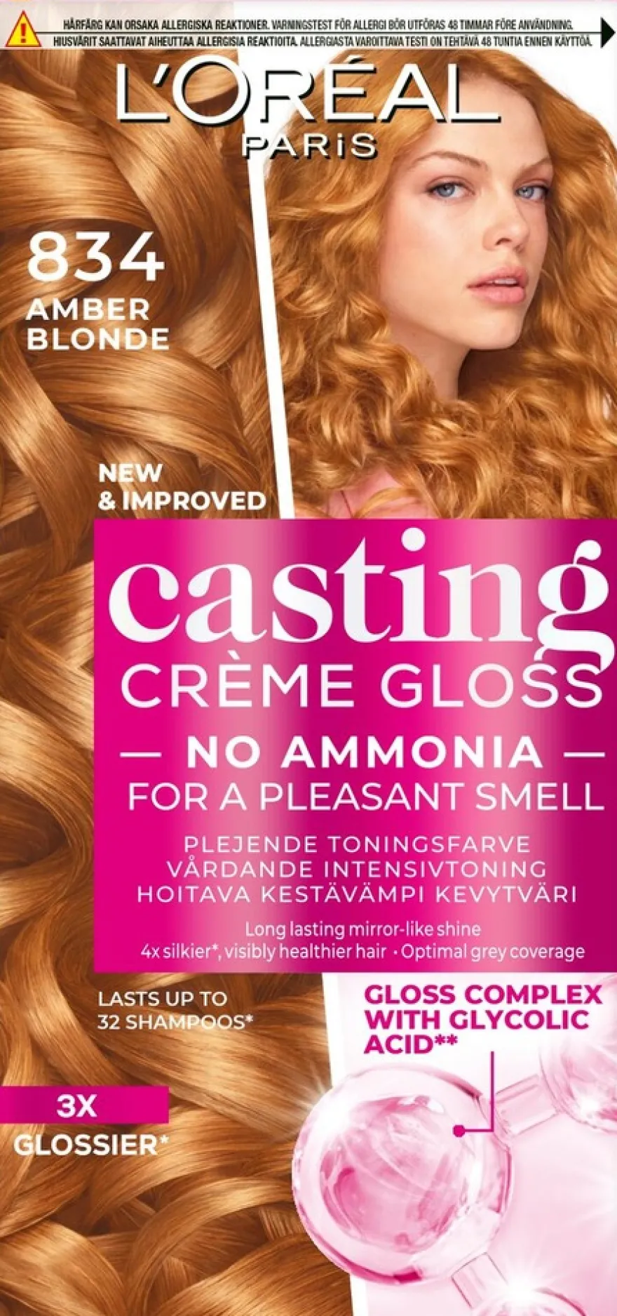 L'Oréal Paris Casting Crème Gloss 834 Amber Blonde Luonnonvaalea Kuparikulta kevytväri 1kpl
