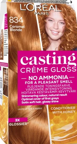 L'Oréal Paris Casting Crème Gloss 834 Amber Blonde Luonnonvaalea Kuparikulta kevytväri 1kpl