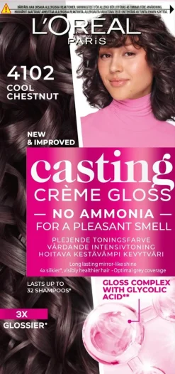 L'Oréal Paris Casting Crème Gloss 4102 Keskiruskea Tuhka Neutraali Helmiäinen kevytväri 1kpl