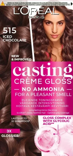 L'Oréal Paris Casting Crème Gloss 515 Iced Chocolate Vaaleanruskea Tuhka Mahonki kevytväri 1kpl