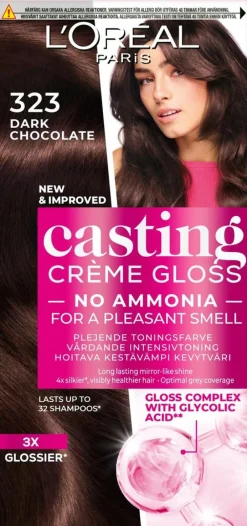 L'Oréal Paris Casting Crème Gloss 323 Dark Chocolate Tummanruskea Helmiäinen kevytväri 1kpl