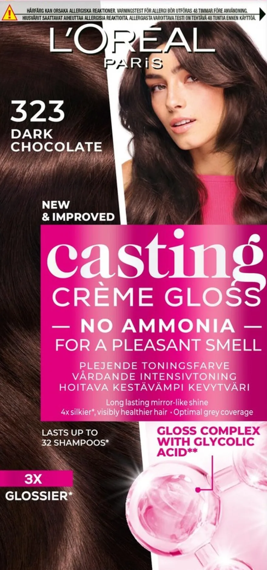 L'Oréal Paris Casting Crème Gloss 323 Dark Chocolate Tummanruskea Helmiäinen kevytväri 1kpl