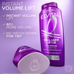 L'Oréal Paris Elvital 250ml Collagen Lifter Shampoo ohuille ja latteille hiuksille