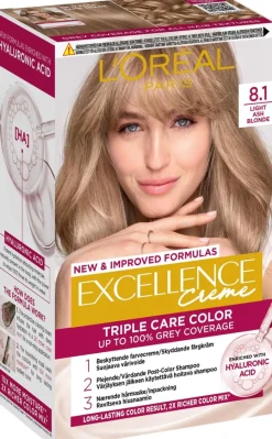 L'Oréal Paris Excellence Creme 8.1 Light Ash Blonde Keskivaalea Tuhka kestoväri 1kpl