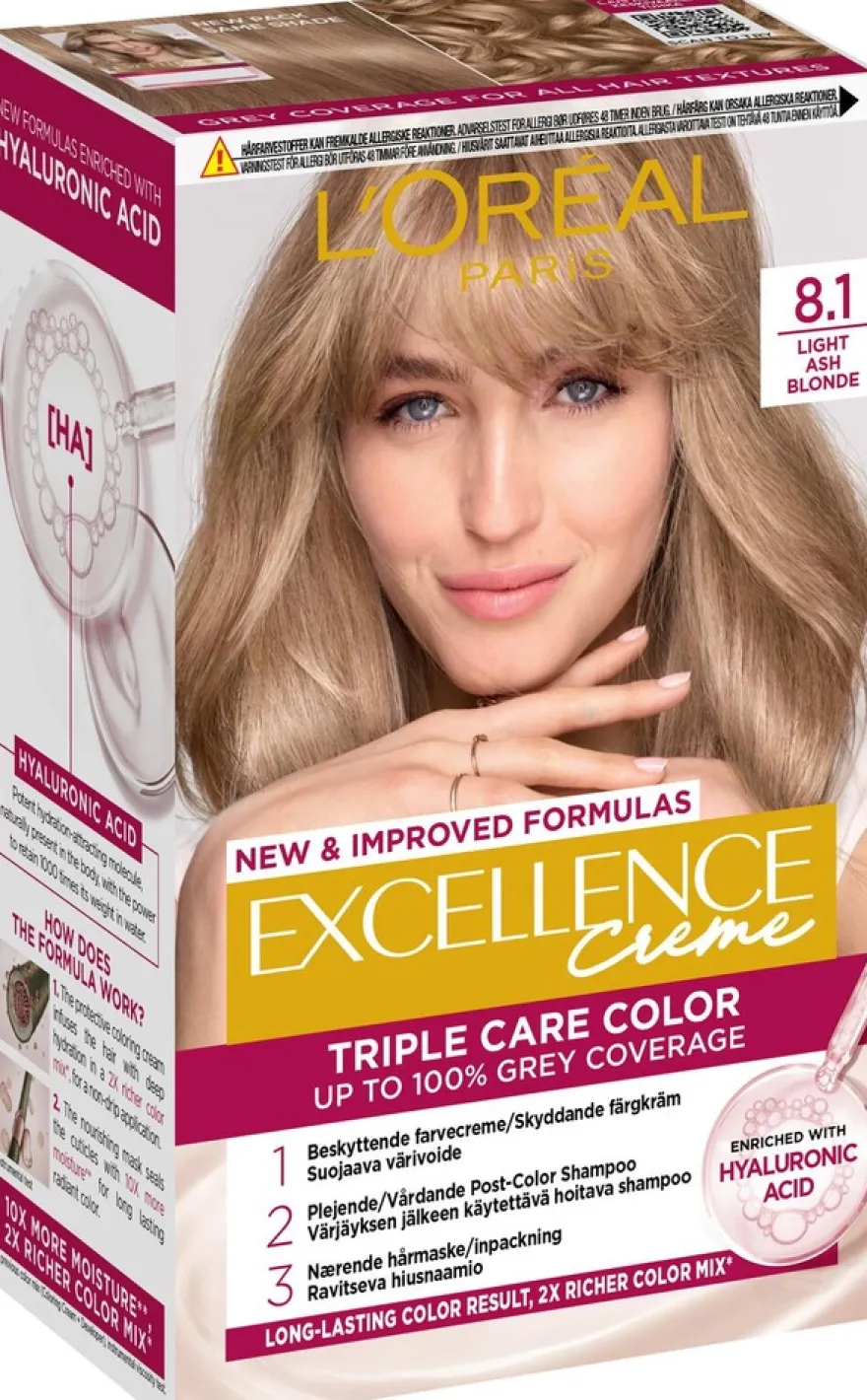 L'Oréal Paris Excellence Creme 8.1 Light Ash Blonde Keskivaalea Tuhka kestoväri 1kpl